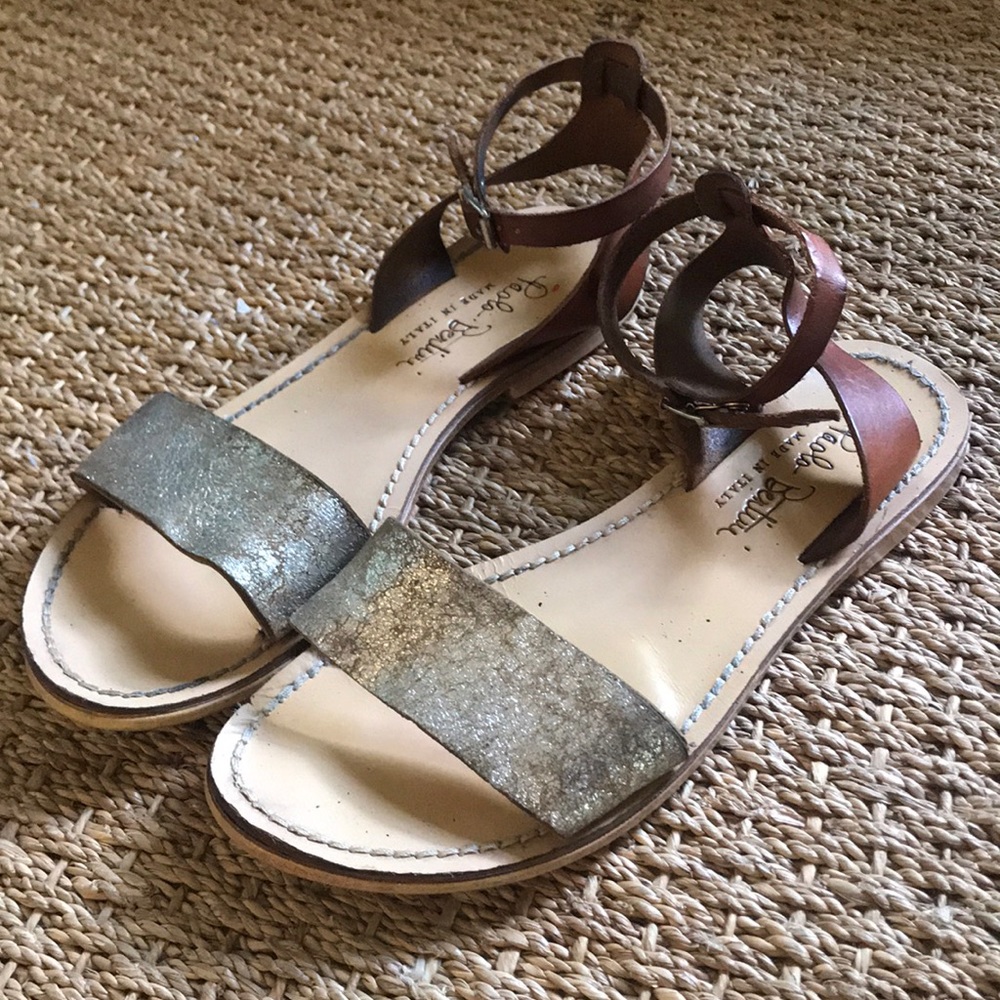 Paolo Bertini Leather Metallic Strap Sandals 8.5